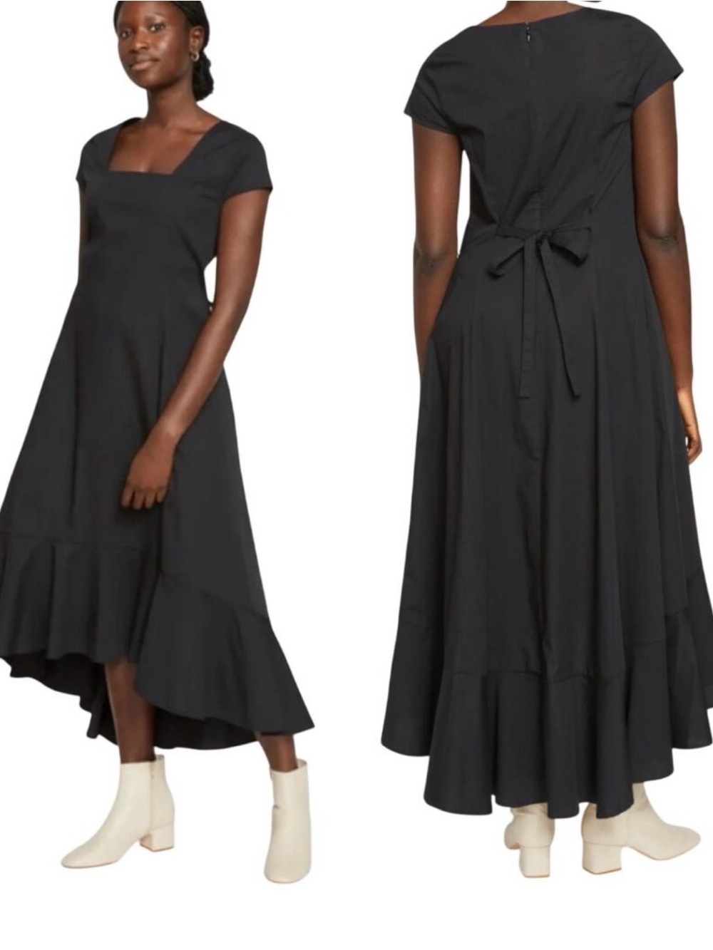 Universal Standard Black High-Low Midi Dress with Ruffle Hem